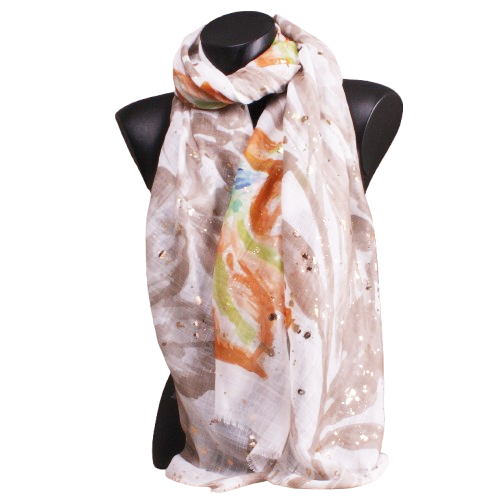 Foulard taupe-orangé et dorures