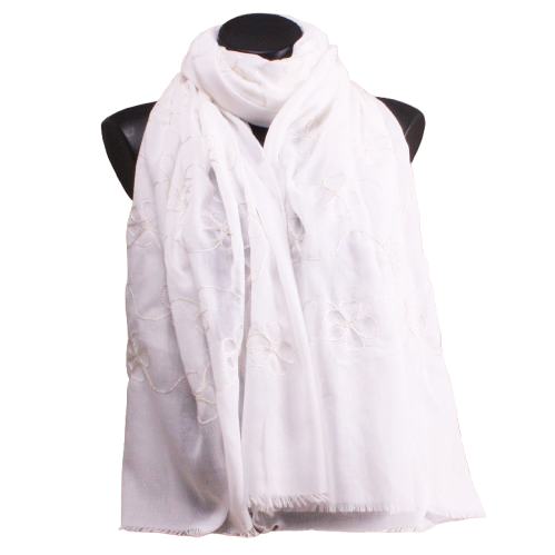 Foulard blanc brodé de fines dorures