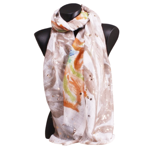 Foulard taupe-orangé et dorures