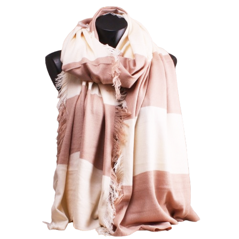 Foulard larges rayures taupe-crème