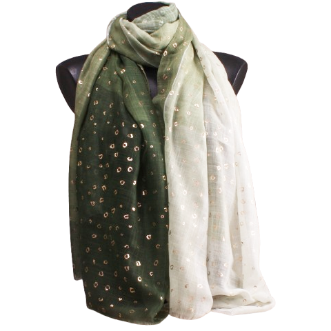 Foulard kaki/blanc et dorures