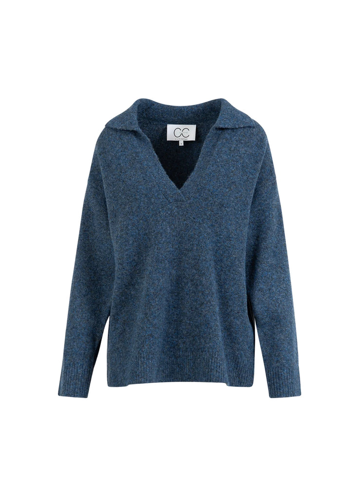 Pull polo, col V, bleu