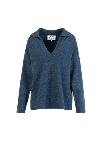 Pull polo, col V, bleu
