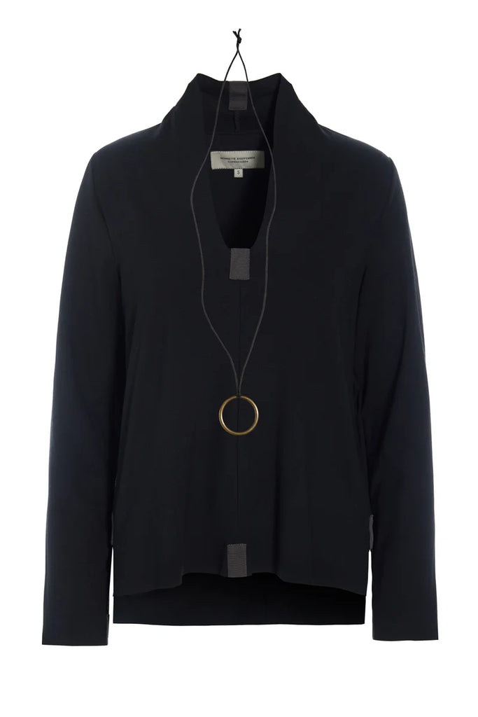 Pull noir en jersey, col V