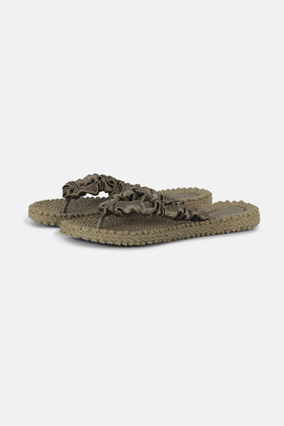 Tongs kaki-taupe en tissu