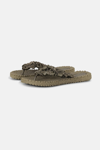 Tongs kaki-taupe en tissu
