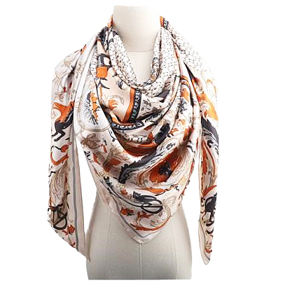 Carré beige à motifs (soie-viscose)