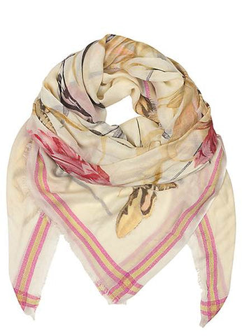 Carré fleuri fond blanc cassé