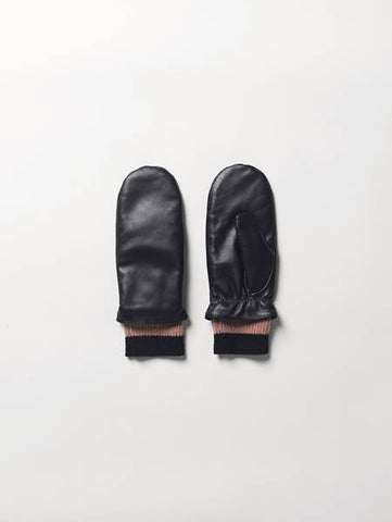 Moufles en cuir avec poignet tricot